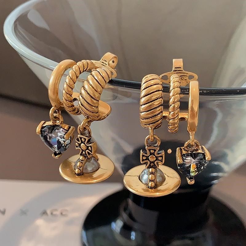 多层立体西太后耳坠2024新款爆款珍F珠耳饰轻奢高级感复古爱心耳