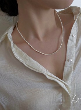 Tyusha经典h奶油白baby珠正圆强光施家珍珠项链14k包金毛衣链百搭