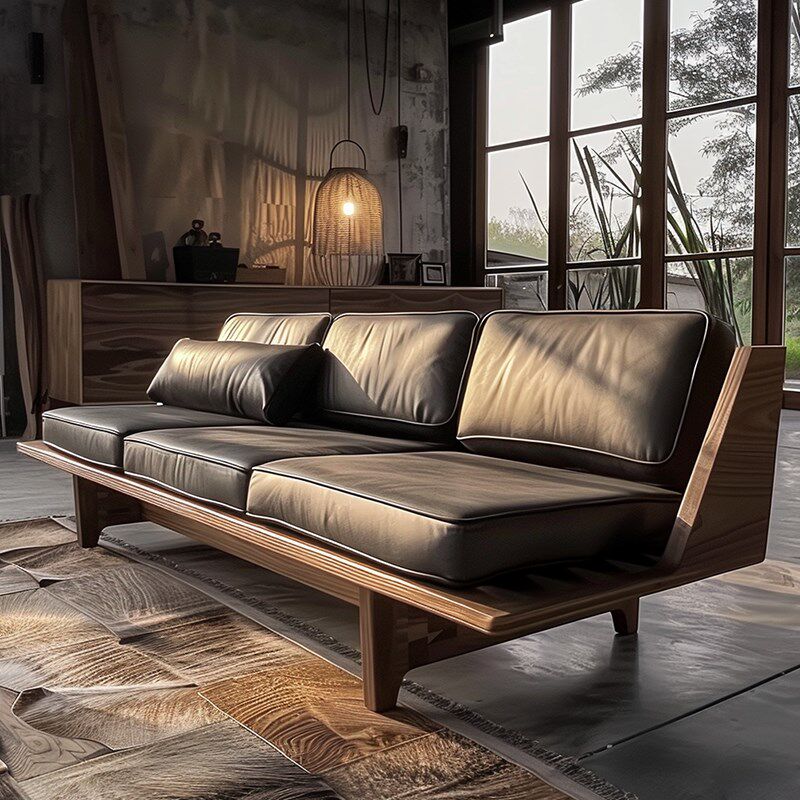 新中式家具实木沙发榫卯框架禅意真皮直排K小户型客厅家用定制沙