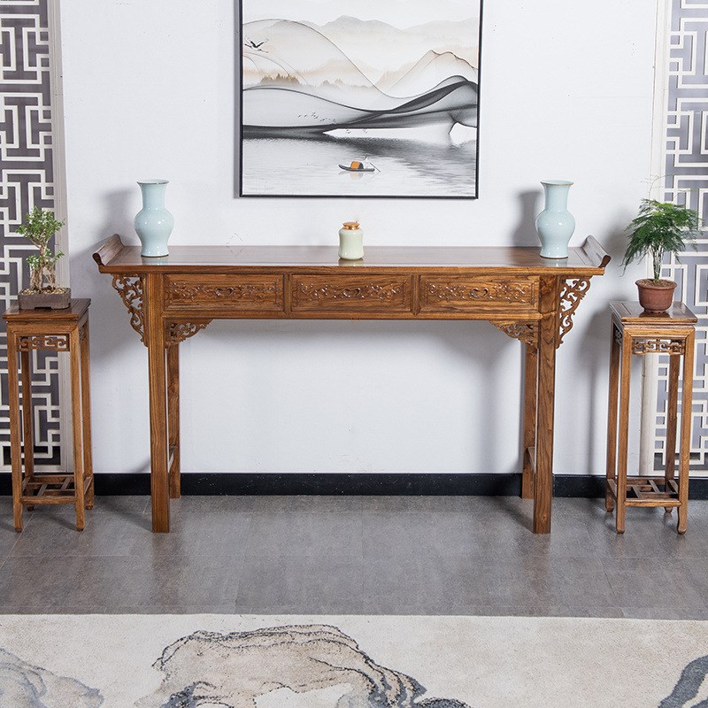 新中式中堂供桌条案实木农村堂屋家具六件套八Q仙桌神台条几机条