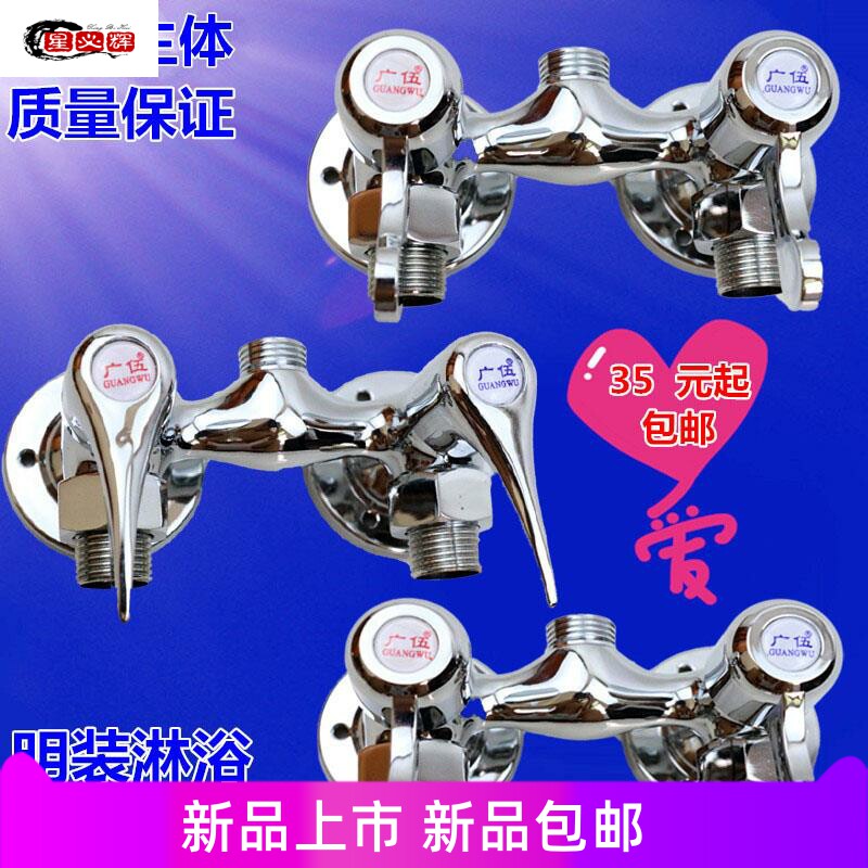 包邮全铜明装水龙头 双控双开关淋浴花洒混水阀 明装双开冷热水阀