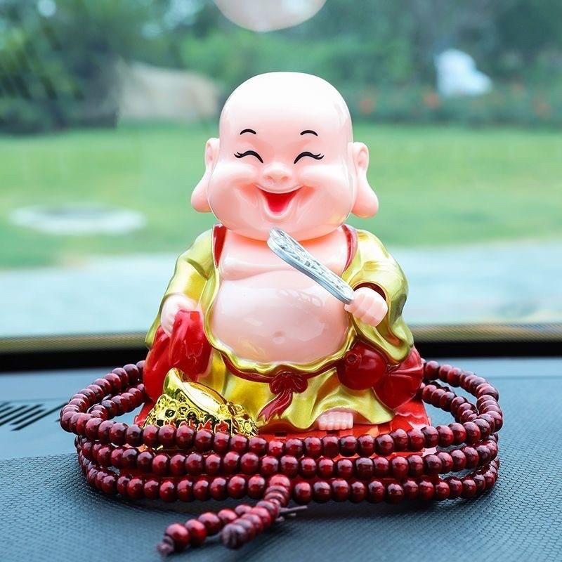 太阳能汽车摆件车载点头公仔摇头弥勒佛盆Q景家居前台车内摆饰