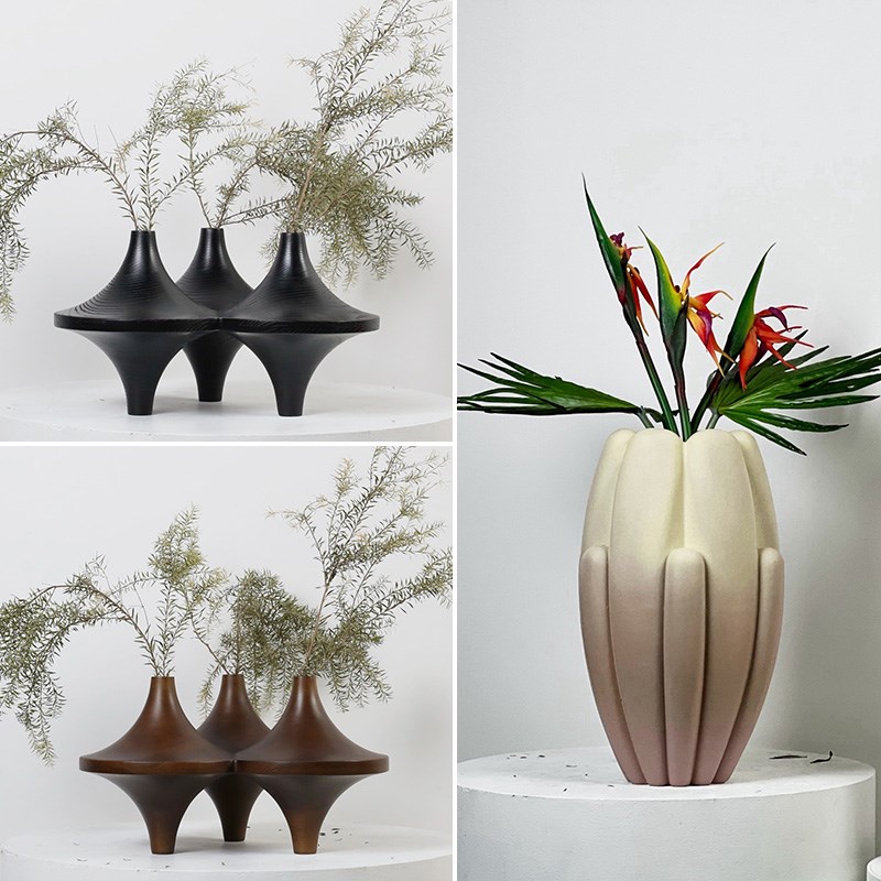 创意花瓶插花器样板间客厅房间z金属实木装饰花插瓶售楼处餐桌摆
