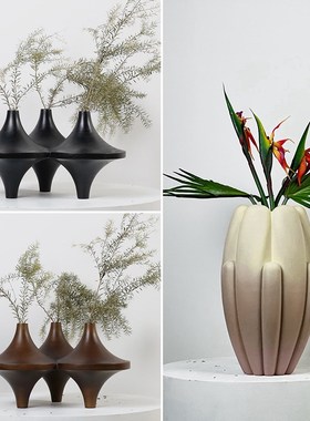 创意花瓶插花器样板间客厅房间z金属实木装饰花插瓶售楼处餐桌摆