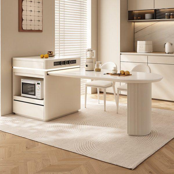 岛台餐桌一体可伸缩奶油风实木家用小户型厨房微波炉烤箱,住宅家具,岛台餐桌,淘宝优惠券,粉丝福利购,淘宝优惠卷