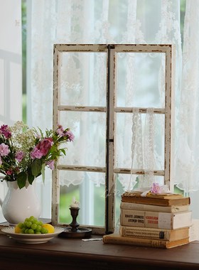 悦澜居乡村田园复古做旧北欧假窗户木质拍摄N道具窗格置物架装饰
