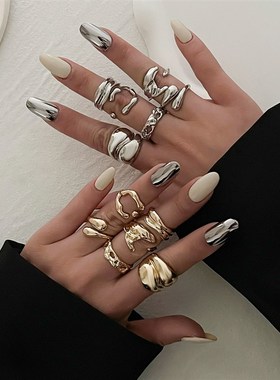 6件套不规则水滴多层戒指套装 欧美F时尚新潮个性小众款指环组合