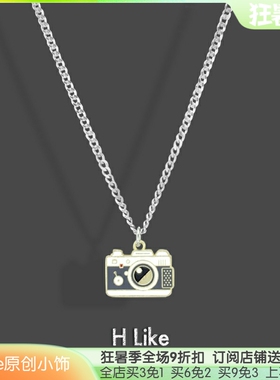 卡通相机项链吊坠饰品钛钢街头嘻哈卫衣短链男女情侣Y可爱学生礼