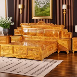 金丝楠木床实木大床主卧室储物婚床简约新中式双人床仿古家具定制