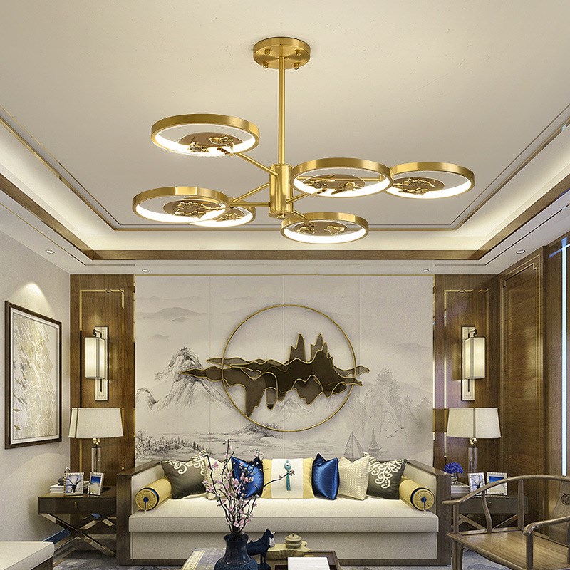 全铜新中式吸顶灯客厅灯中u国风大气现代简约创意餐厅卧室吸吊灯