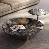 简约北欧轻奢大理石小户型圆形意式 茶几组合超晶石奢石高端茶桌