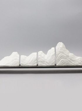 新中式现代轻奢创意铁艺陶瓷假山艺术品摆件客厅电视柜玄关装饰品