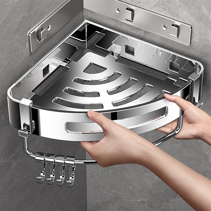 免打孔卫生间置物架浴室q304不锈钢厕所三角篮壁挂可拆卸转角收纳