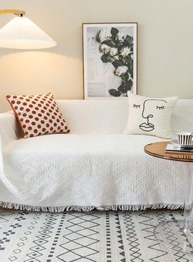 纯白色纯北欧棉麻野餐布沙发巾罩布垫全盖网红三人沙发盖布毯套罩