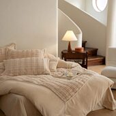 轻奢风冬季 节 牛奶绒四件套加厚兔毛绒床上用品 季 属于奶咖色系