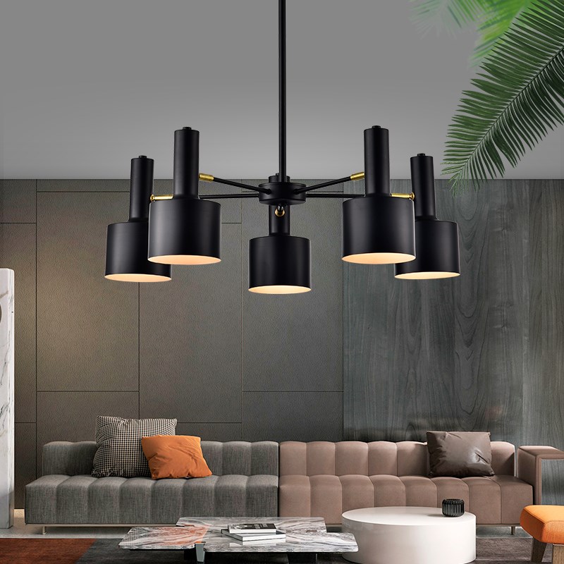 北欧复古餐厅五头吊p灯简约现代高档咖啡厅家用可旋转铁艺灯具