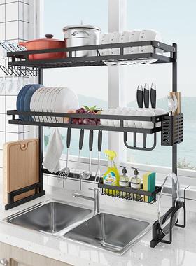黑色不锈钢厨房置物架洗碗池水槽上方放碗架水池沥水架碗碟收纳架