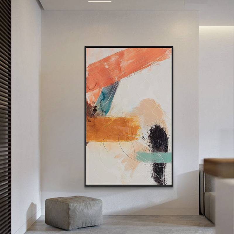 现代简约风格客厅装饰画卧室更衣室橙白黑壁画玄关走廊抽象挂画