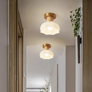 日式入户灯玄关过道灯奶油风花形装饰衣帽间灯家用玻璃衣柜吸顶灯