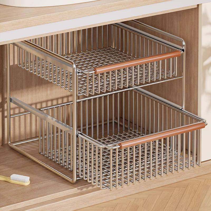 厨房水槽置物架双层可抽拉简约调料收纳洗手间台面多功能整洁