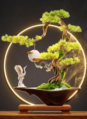 新中式仿真迎客松崖柏摆件电视柜家居办公室桌面绿植盆栽摆设装饰