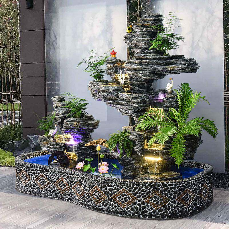 大型假山流水喷泉摆件公司酒店别墅露台户外庭院鱼池布置景观造景