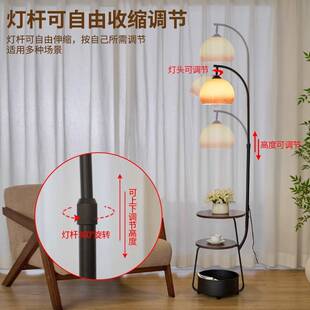 中古风客厅落地灯沙发旁边置物架一体卧室床头柜立式复古玻璃台灯
