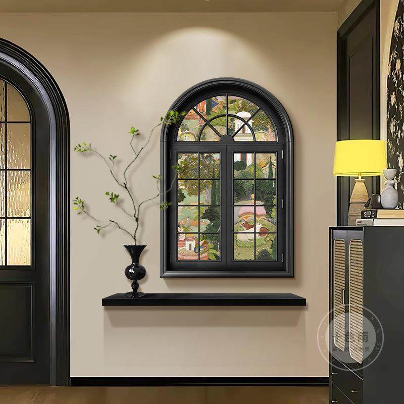 法式复古玄关装饰画斋浦尔走廊客厅挂画中古风绿植入户正对门壁画