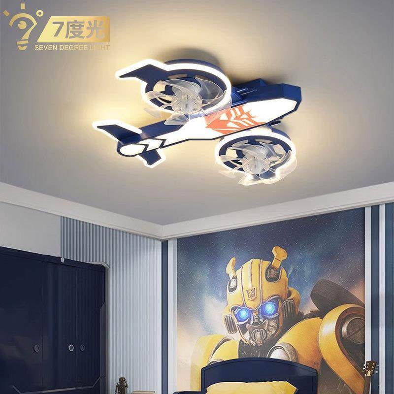 【跨境】现代创意儿童房风扇灯飞机造型全光谱led护眼卧室吸顶灯