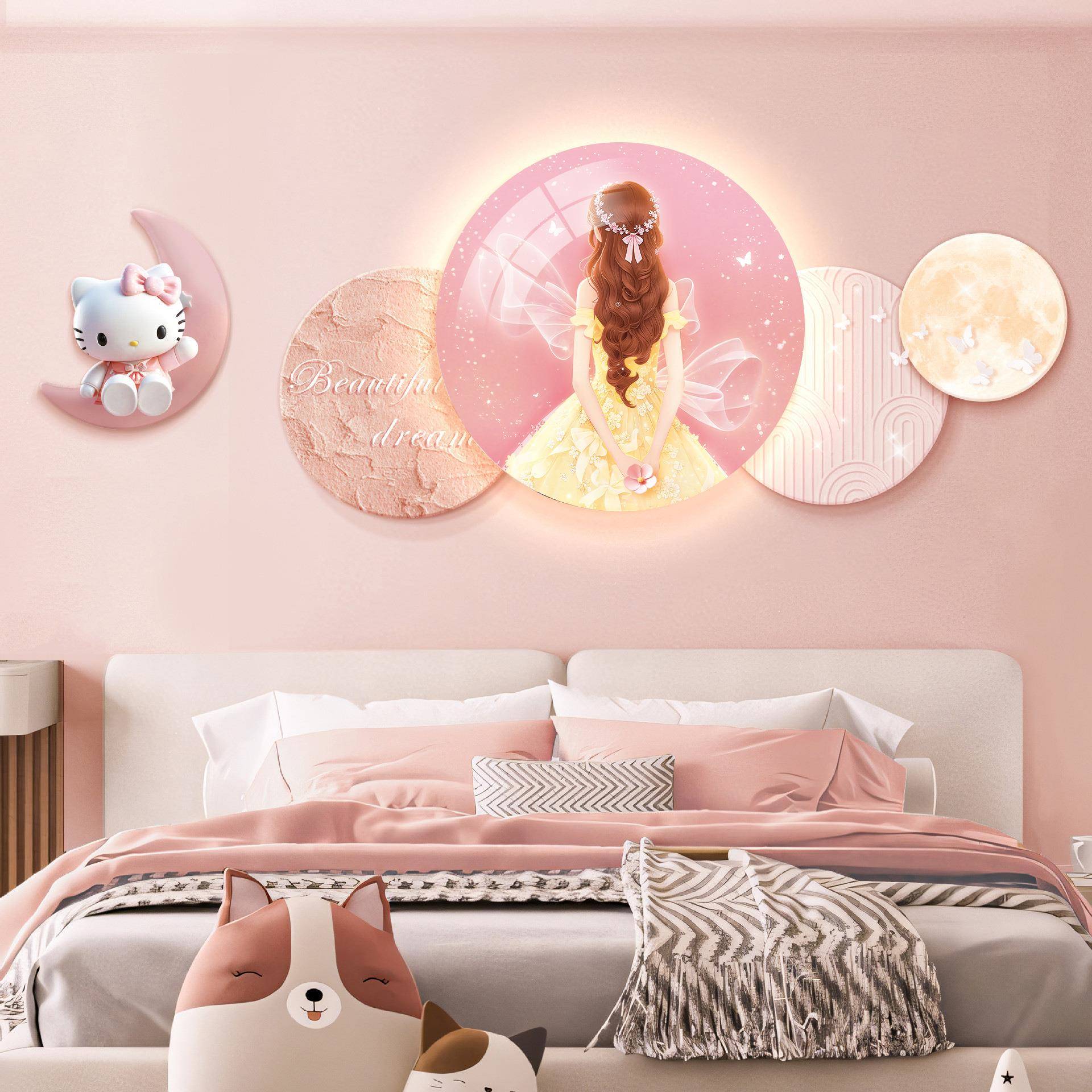 儿童房装饰画卧室墙面挂画发光温馨床头女孩男孩房间布置壁画