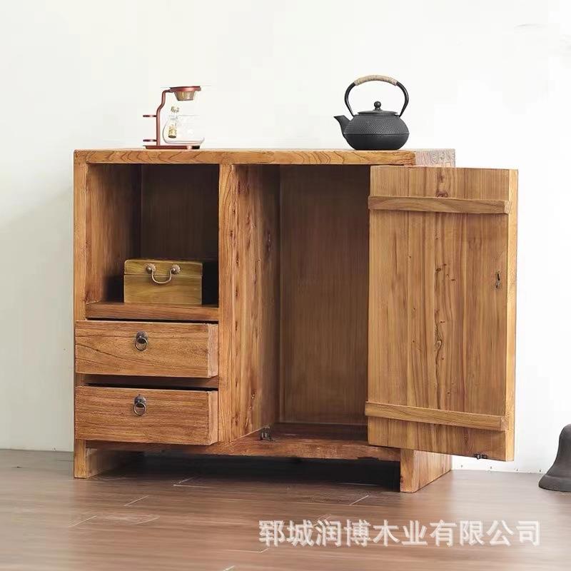 实老茶水柜榆木餐柜边储物柜客厅玄关新中式木水柜老榆木茶桌茶茶