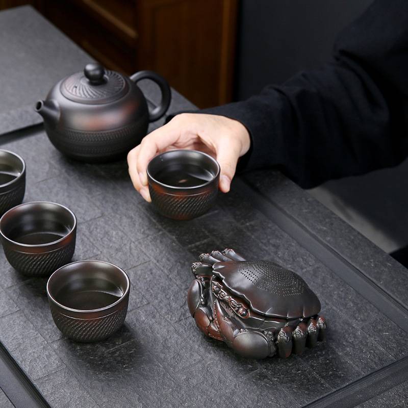 螃蟹茶漏茶滤泡茶过滤网器手工紫陶滤茶器一体组合茶隔茶具零配件