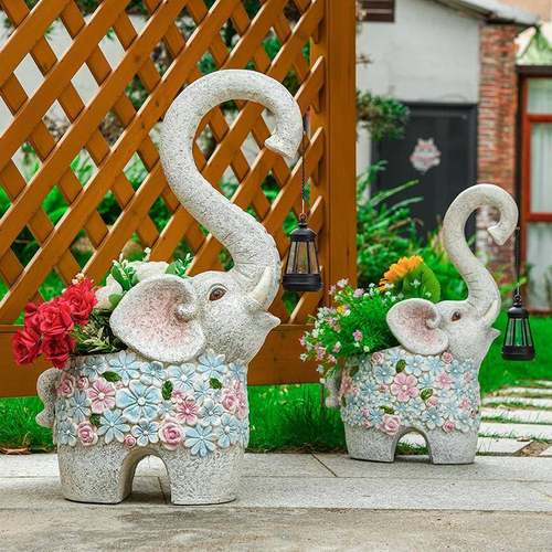 太阳能大象灯花盆花园民宿院子阳台造景布置庭院装饰户外花园摆件