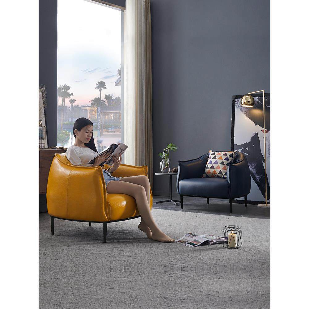 单真皮沙发椅设计师拥抱椅安静椅休闲轻豪华高端椅真皮蛋壳椅老虎