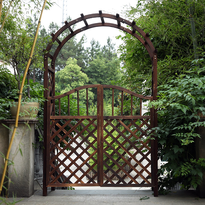 户外防腐木拱门花架o庭院花园装饰栅栏隔断半圆弧形拱门木质花架