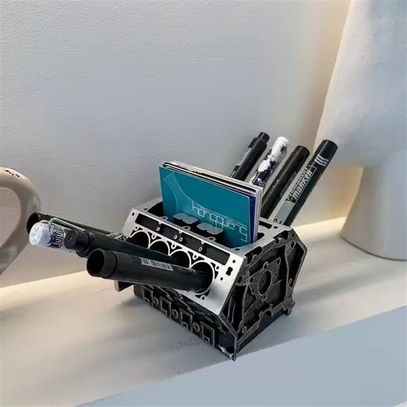 创意发动机模型名m片夹笔筒办公桌 桌面摆件 树脂工艺品
