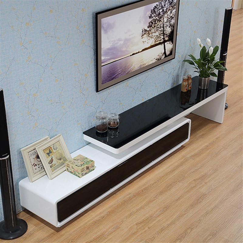 客厅简约现代家具 北欧韩式茶几电视柜组合M 钢化玻璃黑白色整装