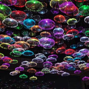 网红光纤水母灯七彩变色酒吧清吧餐厅镜花宫广场氛围景观户外吊灯