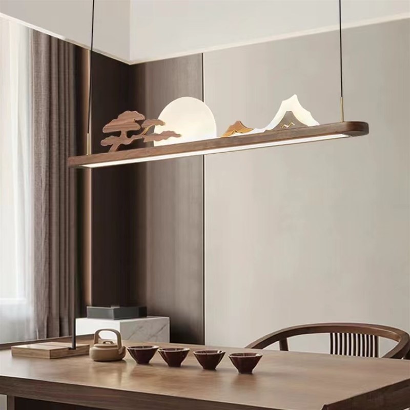 灯都古镇a展厅艺术【皓月】新中式餐厅灯禅意黑胡桃实木茶室饭厅