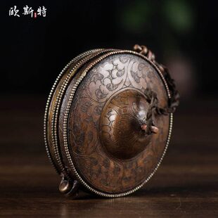 佛具用品居家供具紫铜手工雕花铃钹碰钟保护收藏套子 碰铃收纳盒