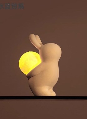 创意兔子背月亮i灯床头摆件家居小夜灯女生桌面摆件网红生日