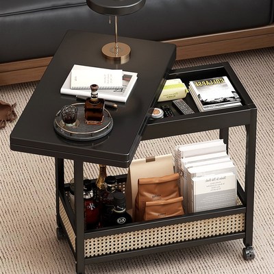 移动茶几可折叠边几家用客厅沙发边柜H实木小推车置物架床头小桌