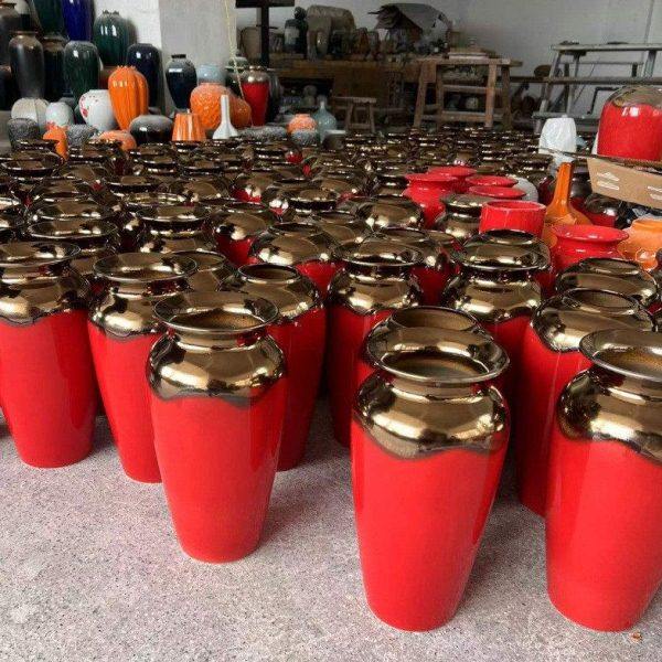 中国红台面陶瓷装饰 红色喜庆结婚花瓶 家居摆件干花花器插花新款
