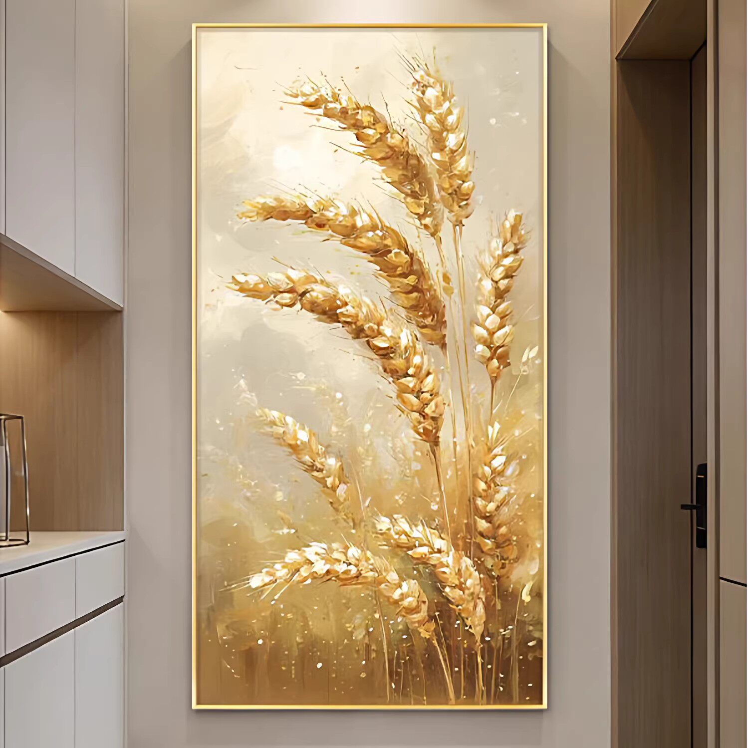 麦穗装饰画客厅玄关麦子装饰画现代简约风大芬村油画卧室餐厅壁画