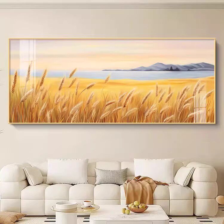 客厅挂画背景墙装饰画现代简约大气2026新款麦穗田丰收图山水壁画