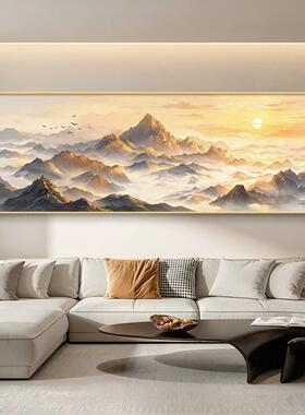 新中式客厅背景墙装饰画日照金山茶室挂画书房办公室会议室壁画
