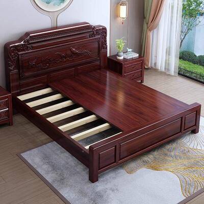 高档8中式南美紫檀29680酸枝实木双人物床1.m红木雕花木古典主卧