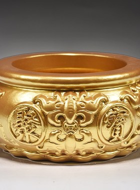 实木金色聚d宝盆摆件家居玄关收纳装饰办公室八方来财店铺开业礼