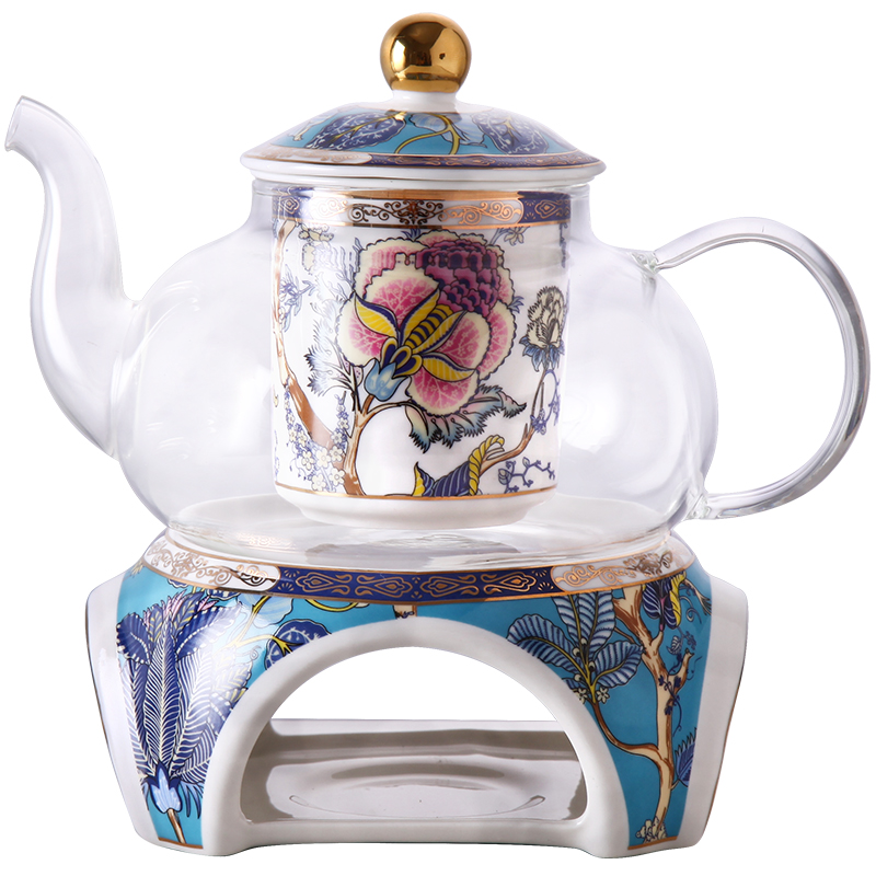 英式下午茶具花茶杯套装欧式陶瓷耐热玻璃煮水果蜡烛加Z热过滤茶