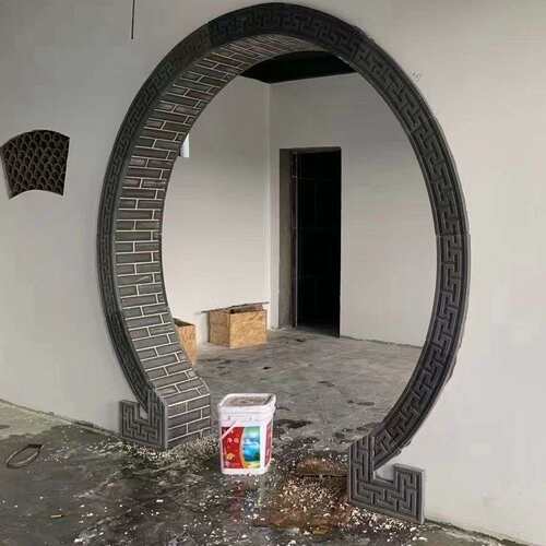 中式月亮线条砖雕拱门边框圆形弧形门套仿古回纹古建装饰纹线